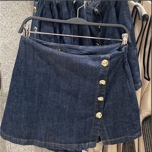 Zara Navy Denim Mini Skirt with Gold Buttons